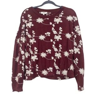 Umgee Marron Red Balloon Sleeve Long Sleeve Round Neck Sweater